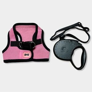 Top Paw Flexi Pink Black Comfort Harness Retractable Tape Cord Dog Leash 16ft S